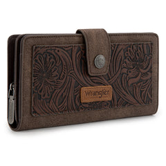 WG339-W080  Wrangler Western Floral Tooled RFID Wallet - Coffee