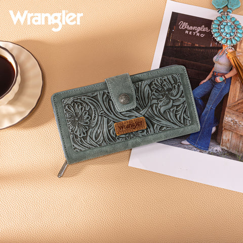 WG339-W080  Wrangler Western Floral Tooled RFID Wallet - Jean