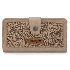 WG339-W080  Wrangler Western Floral Tooled RFID Wallet - Khaki