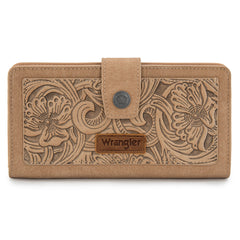 WG339-W080  Wrangler Western Floral Tooled RFID Wallet -Tan