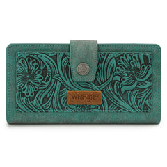 WG339-W080  Wrangler Western Floral Tooled RFID Wallet - Turquoise