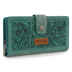 WG339-W080  Wrangler Western Floral Tooled RFID Wallet - Turquoise