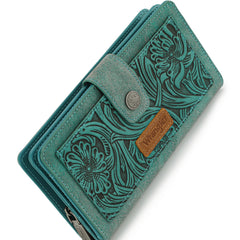 WG339-W080  Wrangler Western Floral Tooled RFID Wallet - Turquoise