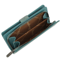 WG339-W080  Wrangler Western Floral Tooled RFID Wallet - Turquoise
