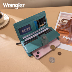 WG339-W080  Wrangler Western Floral Tooled RFID Wallet - Turquoise
