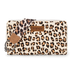 WG366-W006TN Wrangler Leopard Print Wallet/Wristlet - Tan