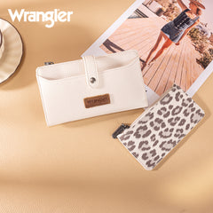 WG366-W091BG  Wrangler Western Bi-Fold  RFID Wallet/Wristlet With Detachable Pouch- Beige