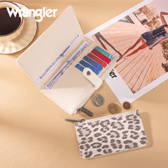 WG366-W091BG  Wrangler Western Bi-Fold  RFID Wallet/Wristlet With Detachable Pouch- Beige
