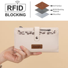 WG366-W091BG  Wrangler Western Bi-Fold  RFID Wallet/Wristlet With Detachable Pouch- Beige