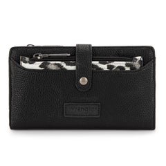 WG366-W091BK   Wrangler Western Bi-Fold  RFID Wallet/Wristlet With Detachable Pouch- Black