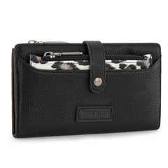 WG366-W091BK   Wrangler Western Bi-Fold  RFID Wallet/Wristlet With Detachable Pouch- Black