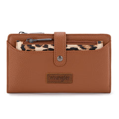 WG366-W091BR   Wrangler Western Bi-Fold  RFID Wallet/Wristlet With Detachable Pouch-Brown