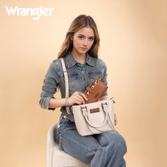WG366-W091BR   Wrangler Western Bi-Fold  RFID Wallet/Wristlet With Detachable Pouch-Brown