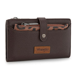 WG366-W091CF   Wrangler Western Bi-Fold  RFID Wallet/Wristlet With Detachable Pouch-Coffee