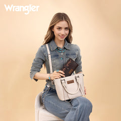 WG366-W091CF   Wrangler Western Bi-Fold  RFID Wallet/Wristlet With Detachable Pouch-Coffee