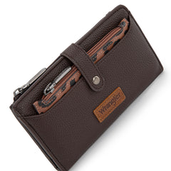 WG366-W091CF   Wrangler Western Bi-Fold  RFID Wallet/Wristlet With Detachable Pouch-Coffee