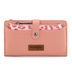 WG366-W091DPK   Wrangler Western Bi-Fold  RFID Wallet/Wristlet With Detachable Pouch-Dark Pinky)