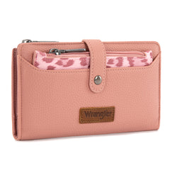 WG366-W091DPK   Wrangler Western Bi-Fold  RFID Wallet/Wristlet With Detachable Pouch-Dark Pinky)