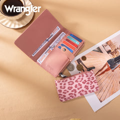 WG366-W091DPK   Wrangler Western Bi-Fold  RFID Wallet/Wristlet With Detachable Pouch-Dark Pinky)