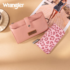 WG366-W091DPK   Wrangler Western Bi-Fold  RFID Wallet/Wristlet With Detachable Pouch-Dark Pinky)