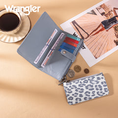 WG366-W091JN   Wrangler Western Bi-Fold  RFID Wallet/Wristlet With Detachable Pouch- Jean