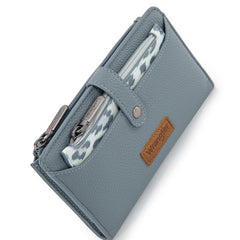 WG366-W091JN   Wrangler Western Bi-Fold  RFID Wallet/Wristlet With Detachable Pouch- Jean