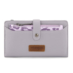 WG366-W091PP   Wrangler Western Bi-Fold  RFID Wallet/Wristlet With Detachable Pouch-Purple