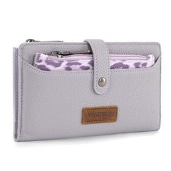 WG366-W091PP   Wrangler Western Bi-Fold  RFID Wallet/Wristlet With Detachable Pouch-Purple