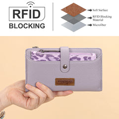 WG366-W091PP   Wrangler Western Bi-Fold  RFID Wallet/Wristlet With Detachable Pouch-Purple
