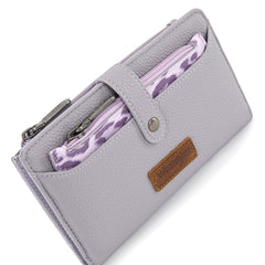 WG366-W091PP   Wrangler Western Bi-Fold  RFID Wallet/Wristlet With Detachable Pouch-Purple