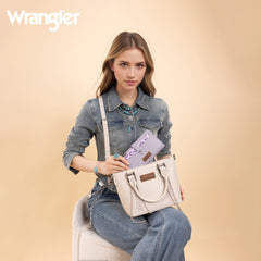 WG366-W091PP   Wrangler Western Bi-Fold  RFID Wallet/Wristlet With Detachable Pouch-Purple