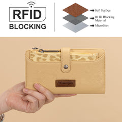 WG366-W091YL   Wrangler Western Bi-Fold  RFID Wallet/Wristlet With Detachable Pouch-Yellow