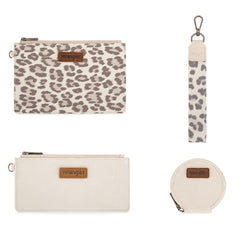 WG366-W114  Wrangler Leopard Print Dual Pouch Wristlet with Zipper Round Case- Beige