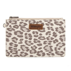 WG366-W114  Wrangler Leopard Print Dual Pouch Wristlet with Zipper Round Case- Beige