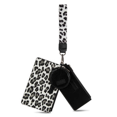 WG366-W114  Wrangler Leopard Print Dual Pouch Wristlet with Zipper Round Case- Black