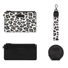 WG366-W114  Wrangler Leopard Print Dual Pouch Wristlet with Zipper Round Case- Black
