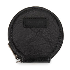 WG366-W114  Wrangler Leopard Print Dual Pouch Wristlet with Zipper Round Case- Black
