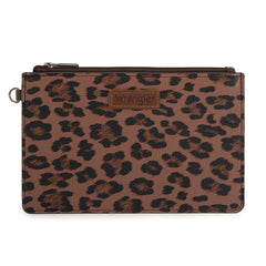 WG366-W114  Wrangler Leopard Print Dual Pouch Wristlet with Zipper Round Case-Coffee