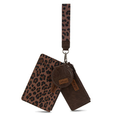 WG366-W114  Wrangler Leopard Print Dual Pouch Wristlet with Zipper Round Case-Coffee