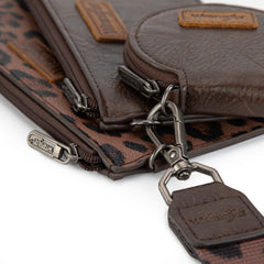 WG366-W114  Wrangler Leopard Print Dual Pouch Wristlet with Zipper Round Case-Coffee