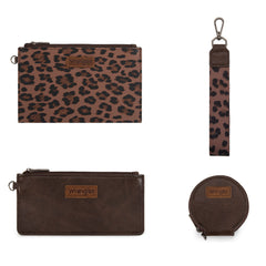 WG366-W114  Wrangler Leopard Print Dual Pouch Wristlet with Zipper Round Case-Coffee