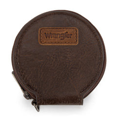 WG366-W114  Wrangler Leopard Print Dual Pouch Wristlet with Zipper Round Case-Coffee