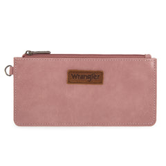 WG366-W114  Wrangler Leopard Print Dual Pouch Wristlet with Zipper Round Case- Dark Pink