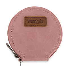 WG366-W114  Wrangler Leopard Print Dual Pouch Wristlet with Zipper Round Case- Dark Pink