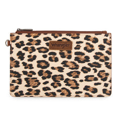 WG366-W114  Wrangler Leopard Print Dual Pouch Wristlet with Zipper Round Case-Leopard