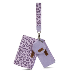 WG366-W114  Wrangler Leopard Print Dual Pouch Wristlet with Zipper Round Case-Purple