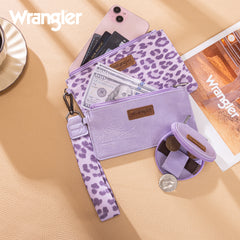 WG366-W114  Wrangler Leopard Print Dual Pouch Wristlet with Zipper Round Case-Purple