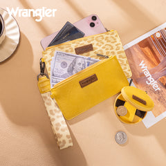 WG366-W114  Wrangler Leopard Print Dual Pouch Wristlet with Zipper Round Case- Yellow