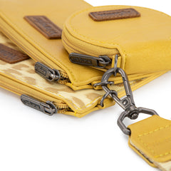WG366-W114  Wrangler Leopard Print Dual Pouch Wristlet with Zipper Round Case- Yellow