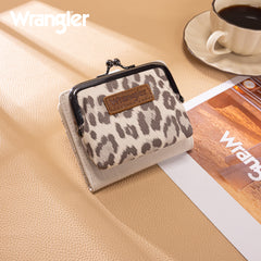WWG366-W116BG  Wrangler Western Leopard Print Small Bi-Fold with Kiss Clasp Coin Purse -Beige